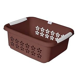 heart home multipurpose rectangle shape plastic storage basket for kitchen fruit basket office table storage organizer large brown