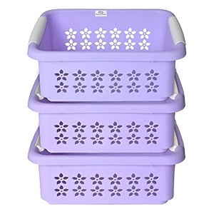 heart home multipurpose rectangle shape plastic storage basket for kitchen fruit basket office table storage organizer small pack of 3 purple
