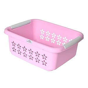 heart home multipurpose rectangle shape plastic storage basket for kitchen fruit basket office table storage organizer small pack of 3 pink