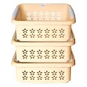 Heart Home Multipurpose Rectangle Shape Plastic Storage Basket for Kitchen, Fruit Basket, Office Table, Storage Organizer Small Pack of 3 (Beige)