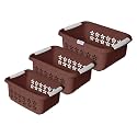 Heart Home Multipurpose Rectangle Shape Plastic Storage Basket for Kitchen, Fruit Basket, Office Table, Storage Organizer Small, Medium, Large Pack of 3 (Brown)