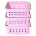Heart Home Multipurpose Rectangle Shape Plastic Storage Basket for Kitchen, Fruit Basket, Office Table, Storage Organizer Large Pack of 3 (Pink)