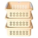 Heart Home Multipurpose Rectangle Shape Plastic Storage Basket for Kitchen, Fruit Basket, Office Table, Storage Organizer Medium Pack of 3 (Beige)