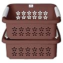 Heart Home Multipurpose Rectangle Shape Plastic Storage Basket for Kitchen, Fruit Basket, Office Table, Storage Organizer Medium Pack of 2 (Brown)