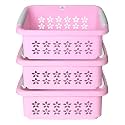 Heart Home Multipurpose Rectangle Shape Plastic Storage Basket for Kitchen, Fruit Basket, Office Table, Storage Organizer Medium Pack of 3 (Pink)