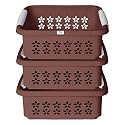 Heart Home Multipurpose Rectangle Shape Plastic Storage Basket for Kitchen, Fruit Basket, Office Table, Storage Organizer Medium Pack of 3 (Brown)