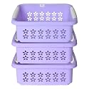 Heart Home Multipurpose Rectangle Shape Plastic Storage Basket for Kitchen, Fruit Basket, Office Table, Storage Organizer Small Pack of 3 (Purple)
