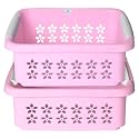 Heart Home Multipurpose Rectangle Shape Plastic Storage Basket for Kitchen, Fruit Basket, Office Table, Storage Organizer Medium Pack of 2 (Pink)