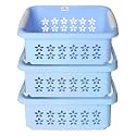 Heart Home Multipurpose Rectangle Shape Plastic Storage Basket for Kitchen, Fruit Basket, Office Table, Storage Organizer Medium Pack of 3 (Sky Blue)
