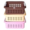 Heart Home Multipurpose Rectangle Shape Plastic Storage Basket for Kitchen, Fruit Basket, Office Table, Storage Organizer Medium Pack of 3 (Brown, Beige, Pink)