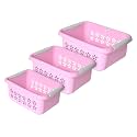 Heart Home Multipurpose Rectangle Shape Plastic Storage Basket for Kitchen, Fruit Basket, Office Table, Storage Organizer Small, Medium, Large Pack of 3 (Pink)