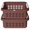 Heart Home Multipurpose Rectangle Shape Plastic Storage Basket for Kitchen, Fruit Basket, Office Table, Storage Organizer Large Pack of 2 (Brown)