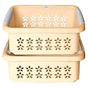 Heart Home Multipurpose Rectangle Shape Plastic Storage Basket for Kitchen, Fruit Basket, Office Table, Storage Organizer Large Pack of 2 (Beige)