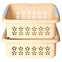 Heart Home Multipurpose Rectangle Shape Plastic Storage Basket for Kitchen, Fruit Basket, Office Table, Storage Organizer Small Pack of 2 (Beige)
