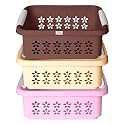 Heart Home Multipurpose Rectangle Shape Plastic Storage Basket for Kitchen, Fruit Basket, Office Table, Storage Organizer Small Pack of 3 (Brown, Beige, Pink)