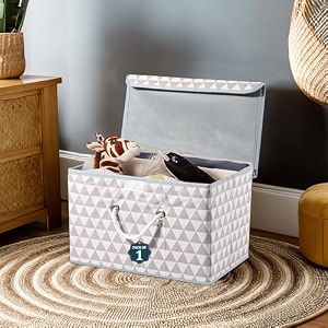 heart home multipurpose storage box for wardrobe with lid amp handle  large space-saving container boxes for storage clothes - ideal for bathroom amp kitchen  check print - black