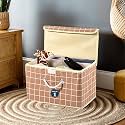Heart Home Multipurpose Storage Box For Wardrobe With Lid &amp; Handle | Large Space-Saving Container Boxes For Storage Clothes - Ideal For Bathroom &amp; Kitchen | Check Print - Brown