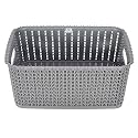 Heart Home Multipurposes Large M 20 Plastic Basket/Organizer|Side Handles &amp; Wovan Design|Size 26 x 20 x 11 (Grey) -46KHH094