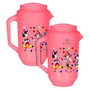 heart home multiuses mickey amp friends print leak proof unbreakable plastic water jug with lid for water juice milk 2 liter pack of 2 pink