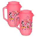 Heart Home Multiuses Mickey & Friends Print Leak Proof Unbreakable Plastic Water Jug with Lid for Water, Juice, Milk 2 Liter Pack of 2 (Pink)