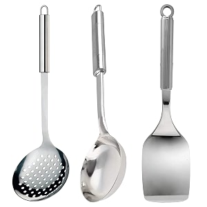 heart home multiuses serving amp cooking stainless steel kitchen tool amp utensil set of 3 skimmer amp spatula amp ladle silver