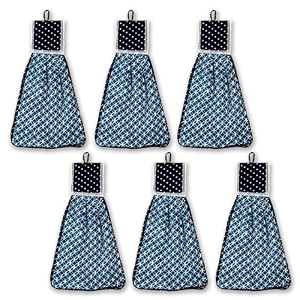heart home washbasin hanging napkin  kitchen towel with ties  hand towel for kitchen  pack of 6  blue
