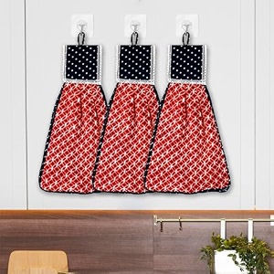 heart home wasbasin hanging napkin  kitchen towel with ties  circle napkin for bathroom  hand towel for kitchen  pack of 3  blue