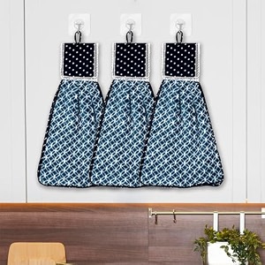 heart home washbasin hanging napkin  kitchen towel with ties  hand towel for kitchen  pack of 3  blue