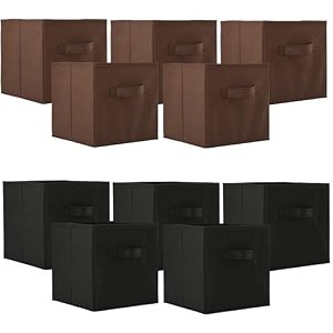heart home pack of 10 foldable storage box  multipurpose storage organizer for clothes  plain wardrobe organizer for book stationary amp toys  11 inch  black amp brown