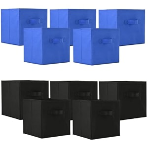 heart home pack of 10 foldable storage box  multipurpose storage organizer for clothes  plain wardrobe organizer for book stationary amp toys  11 inch  black amp royal blue