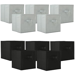 heart home pack of 10 foldable storage box  multipurpose storage organizer for clothes  plain wardrobe organizer for book stationary amp toys  11 inch  black amp grey