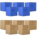 Heart Home (Pack of 10) Foldable Storage Box | Multipurpose Storage Organizer For Clothes | Plain Wardrobe Organizer for Book, Stationary &amp; Toys | 11 Inch | Beige &amp; Royal Blue