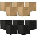 Heart Home (Pack of 10) Foldable Storage Box | Multipurpose Storage Organizer For Clothes | Plain Wardrobe Organizer for Book, Stationary &amp; Toys | 11 Inch | Black &amp; Beige
