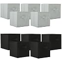 Heart Home (Pack of 10) Foldable Storage Box | Multipurpose Storage Organizer For Clothes | Plain Wardrobe Organizer for Book, Stationary &amp; Toys | 11 Inch | Black &amp; Grey