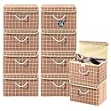 Heart Home Pack of 10 Multipurpose Storage Box For Wardrobe With Lid & Handle | Large Space-Saving Container Boxes For Storage Clothes - Ideal For Bathroom & Kitchen | Check Print - Brown