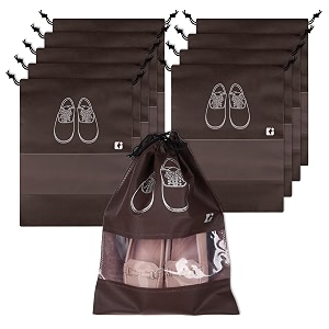 heart home pack of 10 shoe bags cotton shoe storage bags  storage organizers set  shoes cover with transparent window coffee