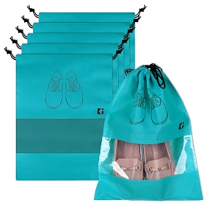 heart home pack of 6 shoe bags cotton shoe storage bags  storage organizers set  shoes cover with transparent window green