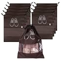 Heart Home Pack of 10 Shoe Bags Cotton Shoe Storage Bags | Storage Organizers Set | Shoes Cover with Transparent Window Coffee