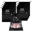 Heart Home Pack of 10 Shoe Bags Cotton Shoe Storage Bags | Storage Organizers Set | Shoes Cover with Transparent Window Black