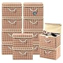 Heart Home Pack of 12 Multipurpose Storage Box For Wardrobe With Lid &amp; Handle | Large Space-Saving Container Boxes For Storage Clothes - Ideal For Bathroom &amp; Kitchen | Check Print - Brown