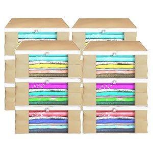 heart home pack of 6 saree covers  foldable storage bag for almirah amp wardrobe  non-woven saree bags 9 inch clothes bag for women white piping sari cover bags  blue