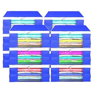 heart home pack of 6 saree covers  foldable storage bag for almirah amp wardrobe  non-woven saree bags 9 inch clothes bag for women white piping sari cover bags  blue