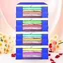 Heart Home (Pack of 6) Saree Covers | Foldable Storage Bag for Almirah &amp; Wardrobe | Non-Woven Saree Bags (9 Inch) Clothes Bag for Women (White Piping) Sari Cover Bags | Blue