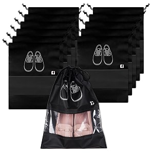 heart home pack of 12 shoe bags cotton shoe storage bags  storage organizers set  shoes cover with transparent window black