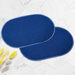 heart home pack of 2 anti-skid door mats for home  soft washable microfibre amp water soaking oval floorbathroom mat - blue