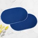 Heart Home Pack of 2 Anti-Skid Door Mats For Home | Soft, Washable Microfibre &amp; Water Soaking Oval Floor/Bathroom Mat - Blue