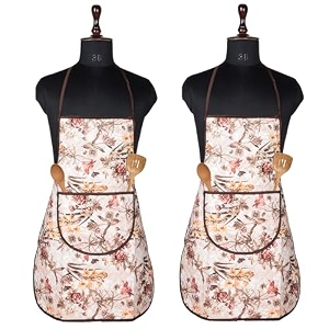heart home apron  kitchen apron for cooking  apron for restaurant  quilted fabric chef apron  center pocket apron with ties  cooking dress for men-women  pink flower  cream