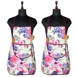 heart home apron  kitchen apron for cooking  apron for restaurant  quilted fabric chef apron  center pocket apron with ties  cooking dress for men-women  pink flower  cream