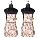 Heart Home Apron | Kitchen Apron for Cooking | Apron for Restaurant | Quilted Fabric Chef Apron | Center Pocket Apron with Ties | Cooking Dress for Men-Women | Pink Flower | Cream