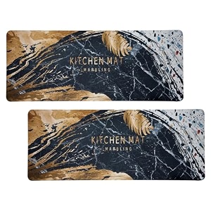 heart home pack of 2 bed side runner  floor carpet  46x19 inch  carpet for home  floor mat for living room  runner for bedroom  carpet rug for entrance  golden marble  black